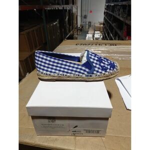 Isaac Mizrahi Marilyn Gingham Embroidered Espadrille Shoes Blue Size: 5